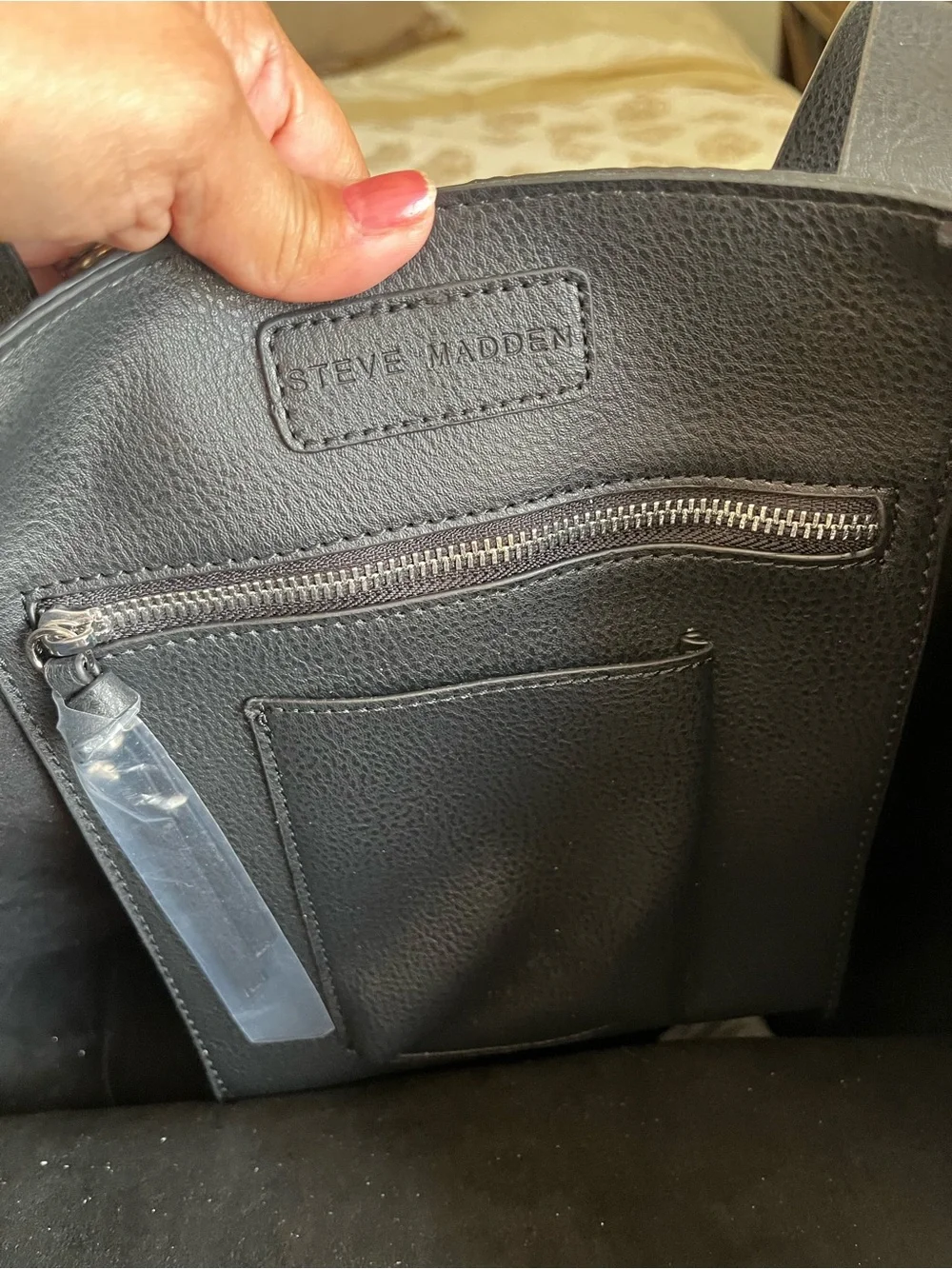 NWT Steve Madden Black Embossed Tote with Makeup bag & Coin Purse Travel Vacay